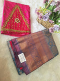 Bridal saree with Netted aari blouse
