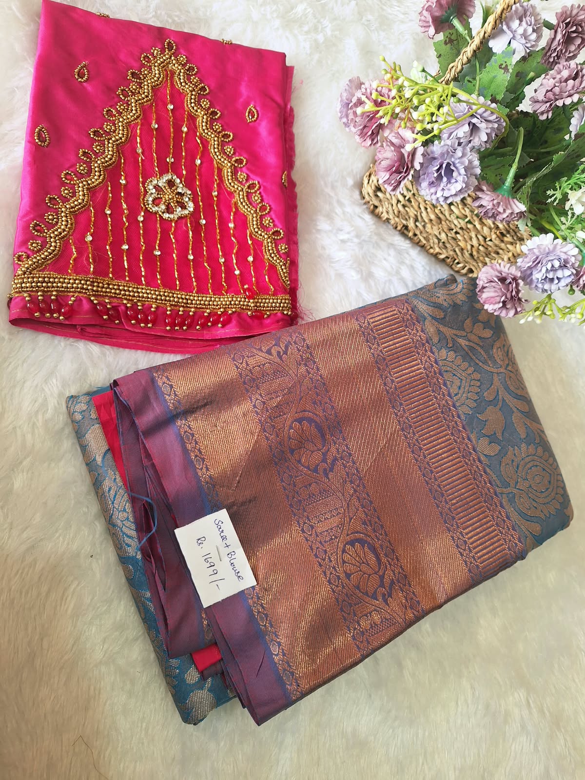 Bridal saree with Netted aari blouse