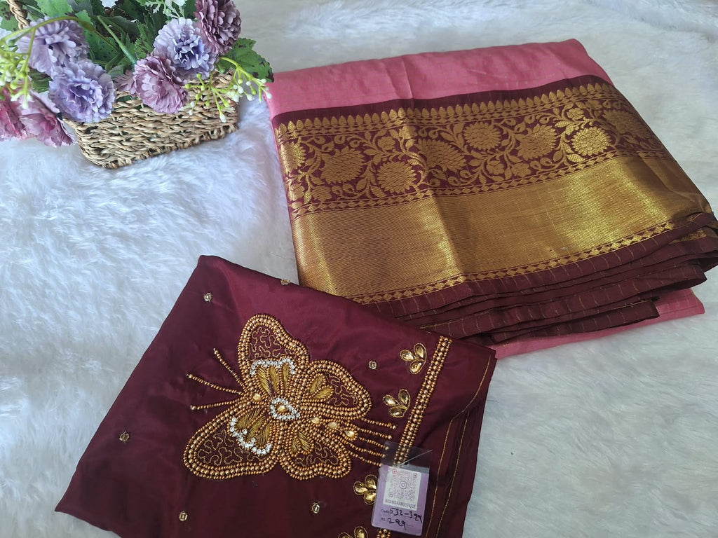 Chanderi saree with aari blouse