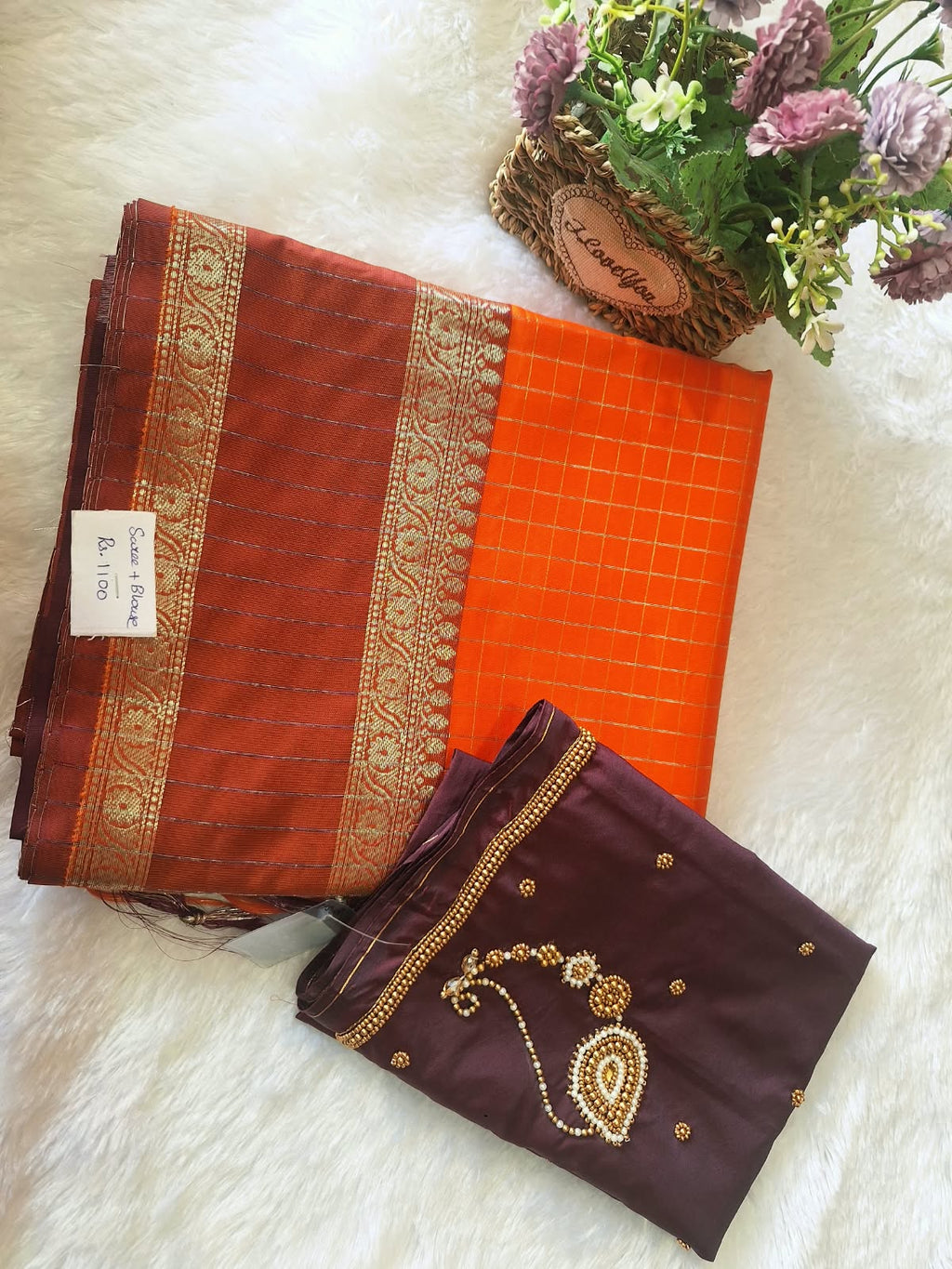 Soft silk saree with aari work blouse