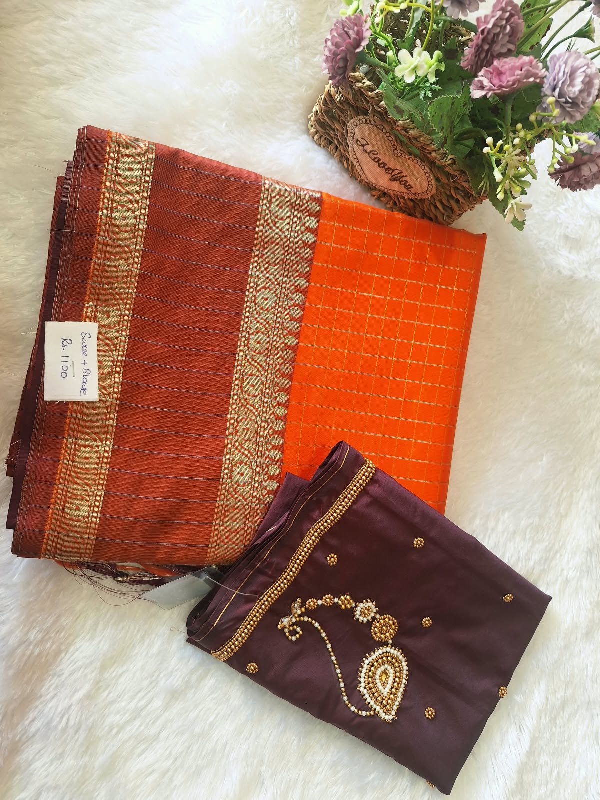 Soft silk saree with aari work blouse