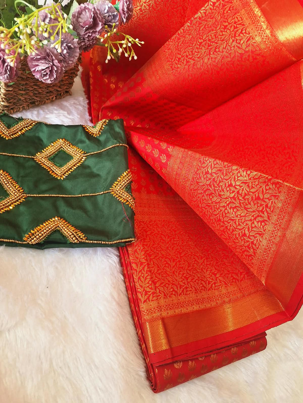 Bridal sari with contrast aari work bouse