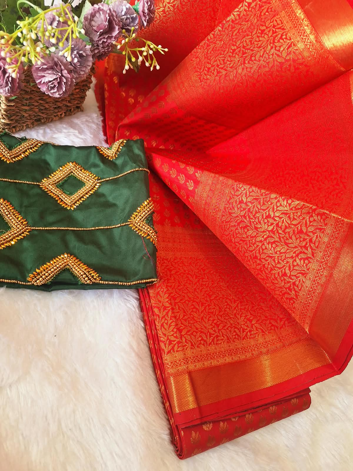 Bridal sari with contrast aari work bouse
