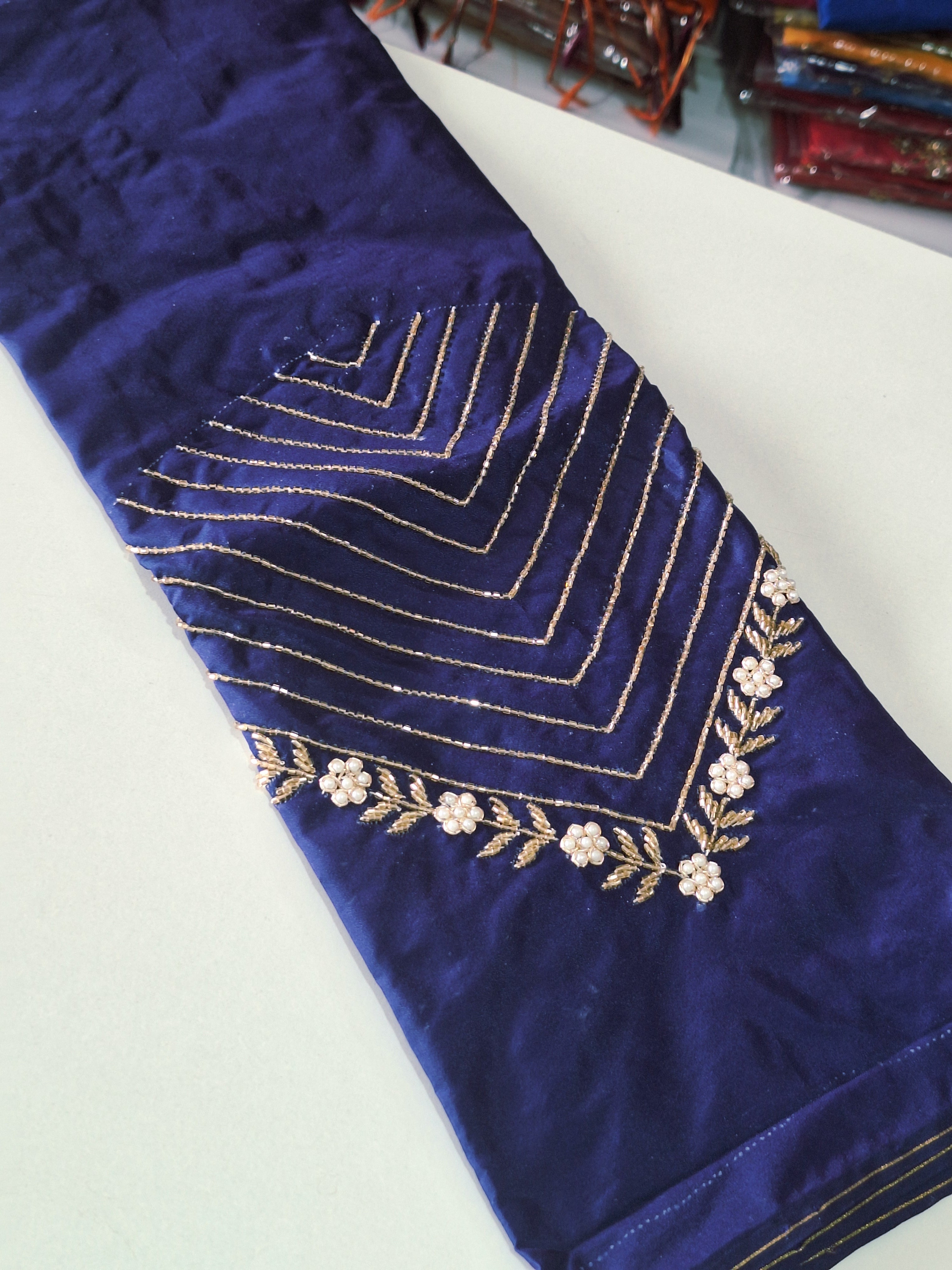 High Sleeve Bridal Aari Work Blouse – Hand Aari with Katdhana & Pearl Beads