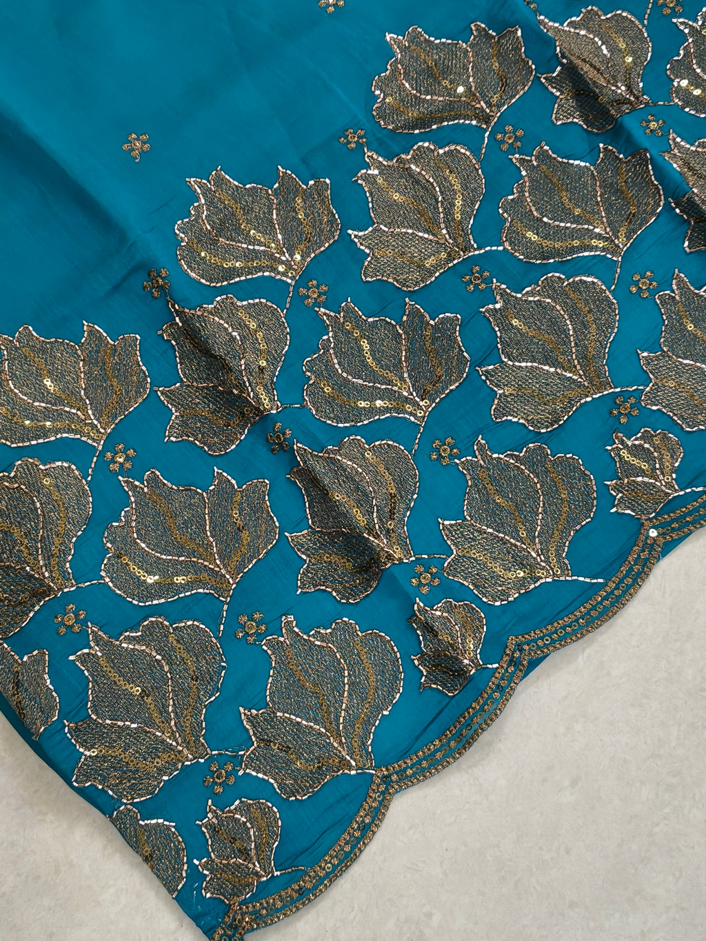 Mul Chanderi hand work top and Bottom (M Size)