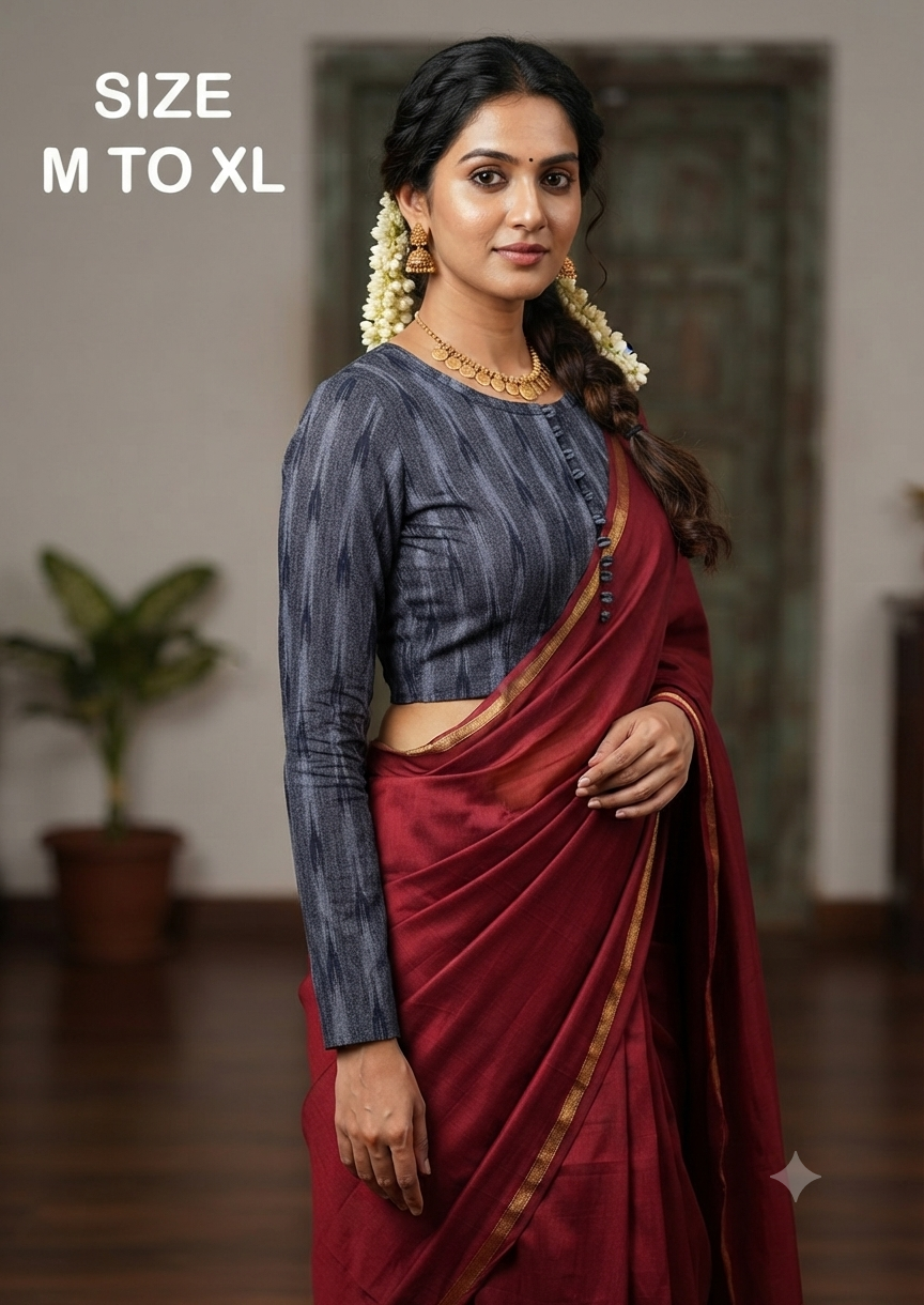Streachable Kalamkari Full sleeves Blouse with hook