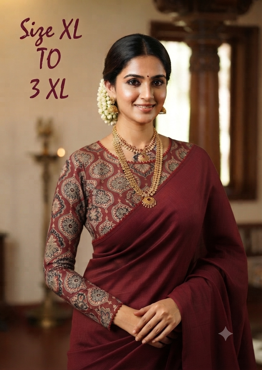 Streachable Kalamkari Full sleeves Blouse with hook