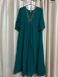 Hand aari work V neck georgette kurti Rama Green