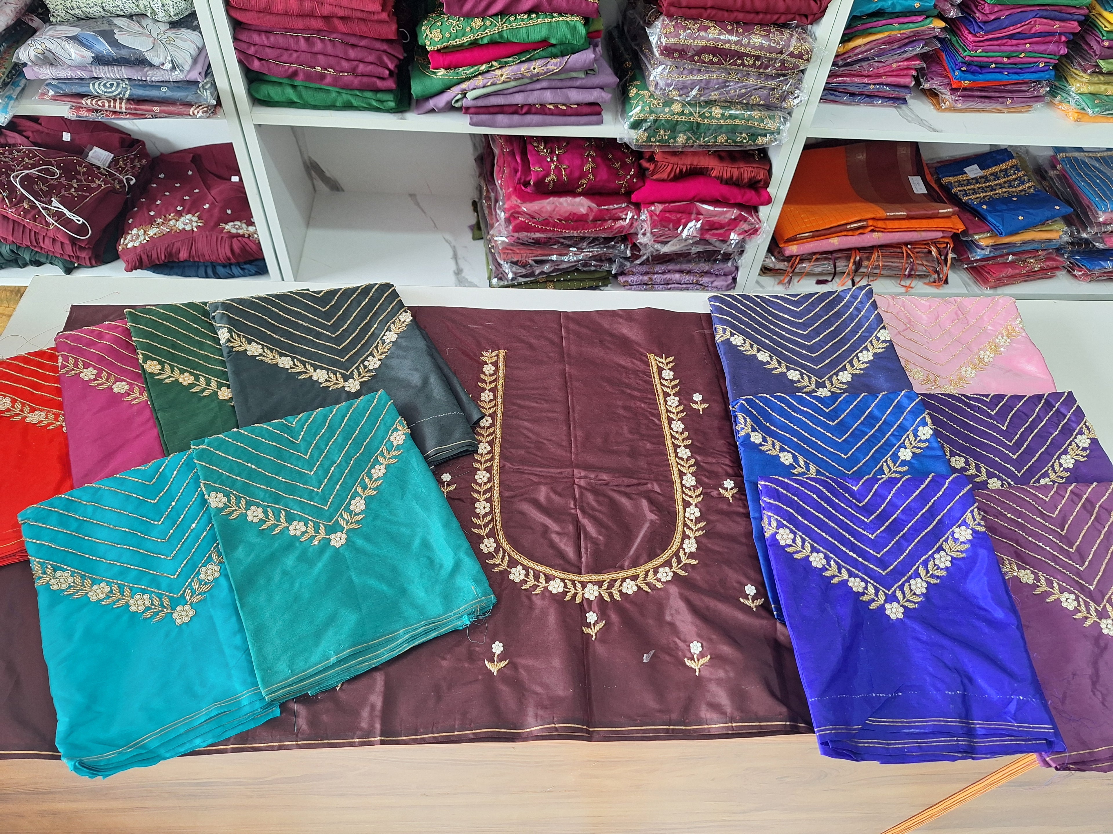 High Sleeve Bridal Aari Work Blouse – Hand Aari with Katdhana & Pearl Beads