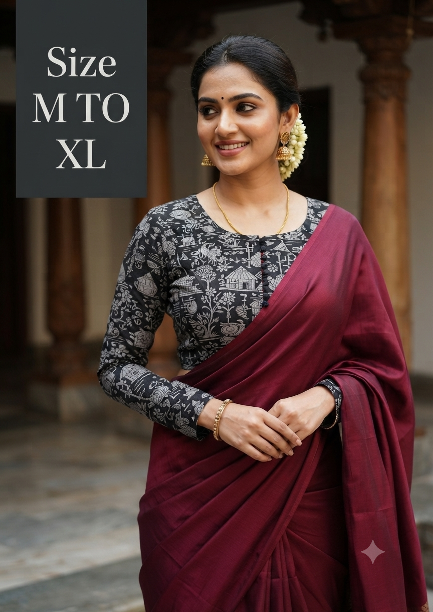 Streachable Kalamkari Full sleeves Blouse with hook