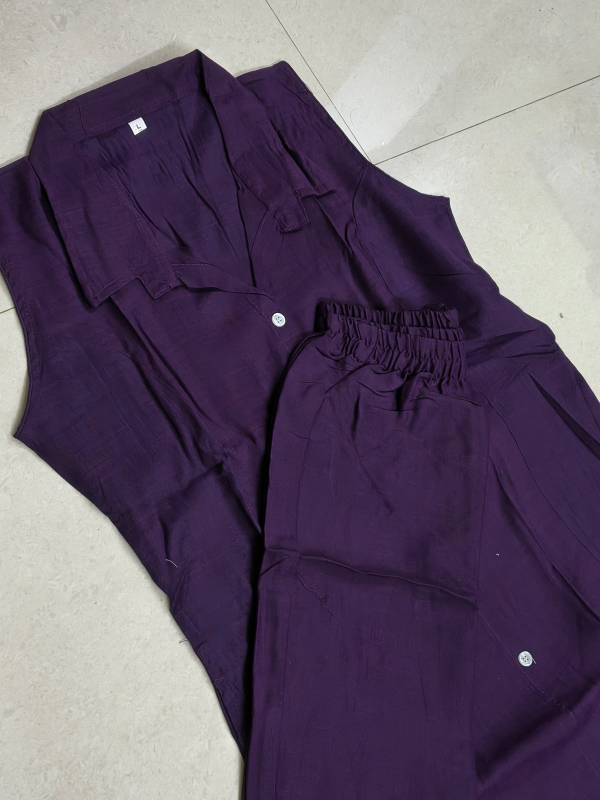Rayon top and bottom with sleeves and pocket