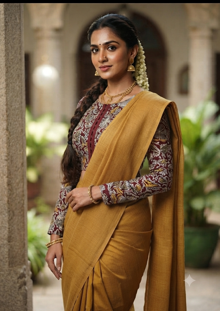 Streachable Kalamkari Full sleeves Blouse with hook