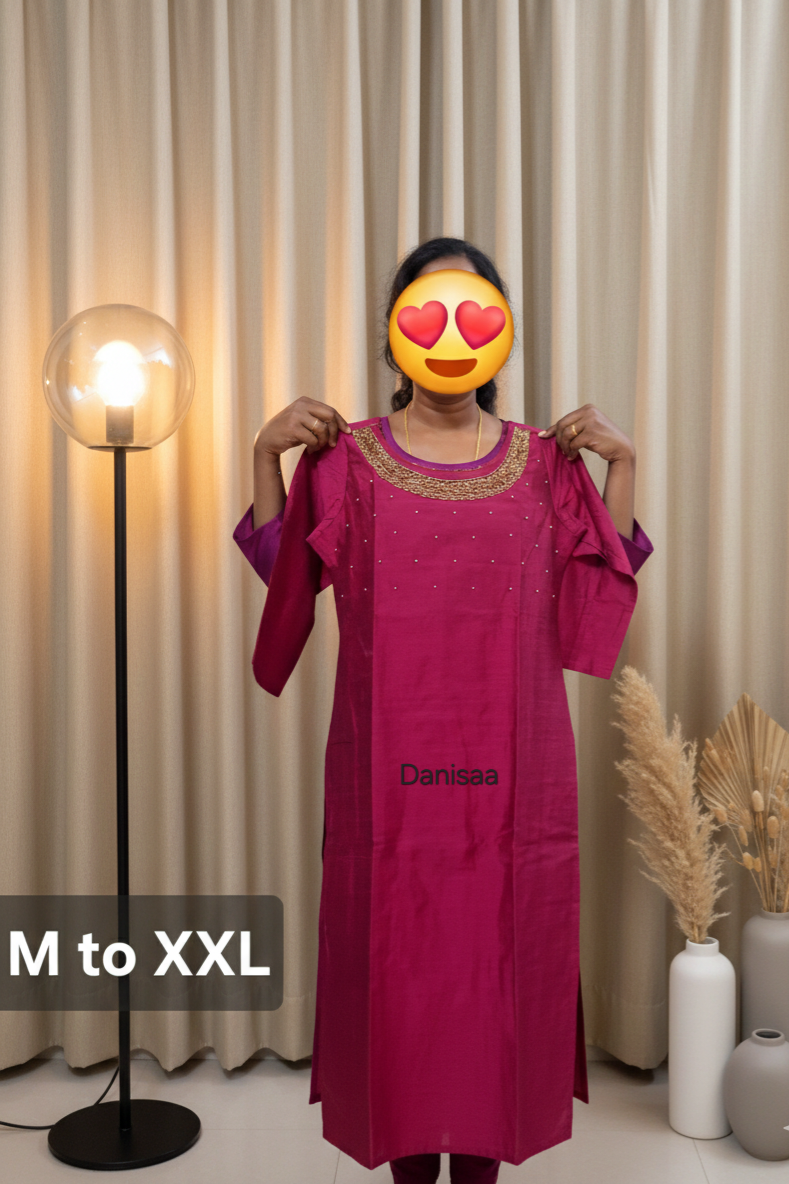 Raw silk side open kurti