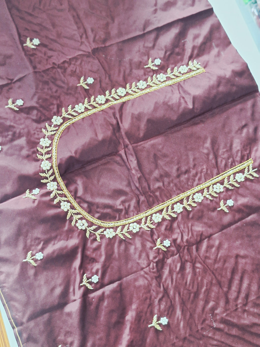 High Sleeve Bridal Aari Work Blouse – Hand Aari with Katdhana & Pearl Beads