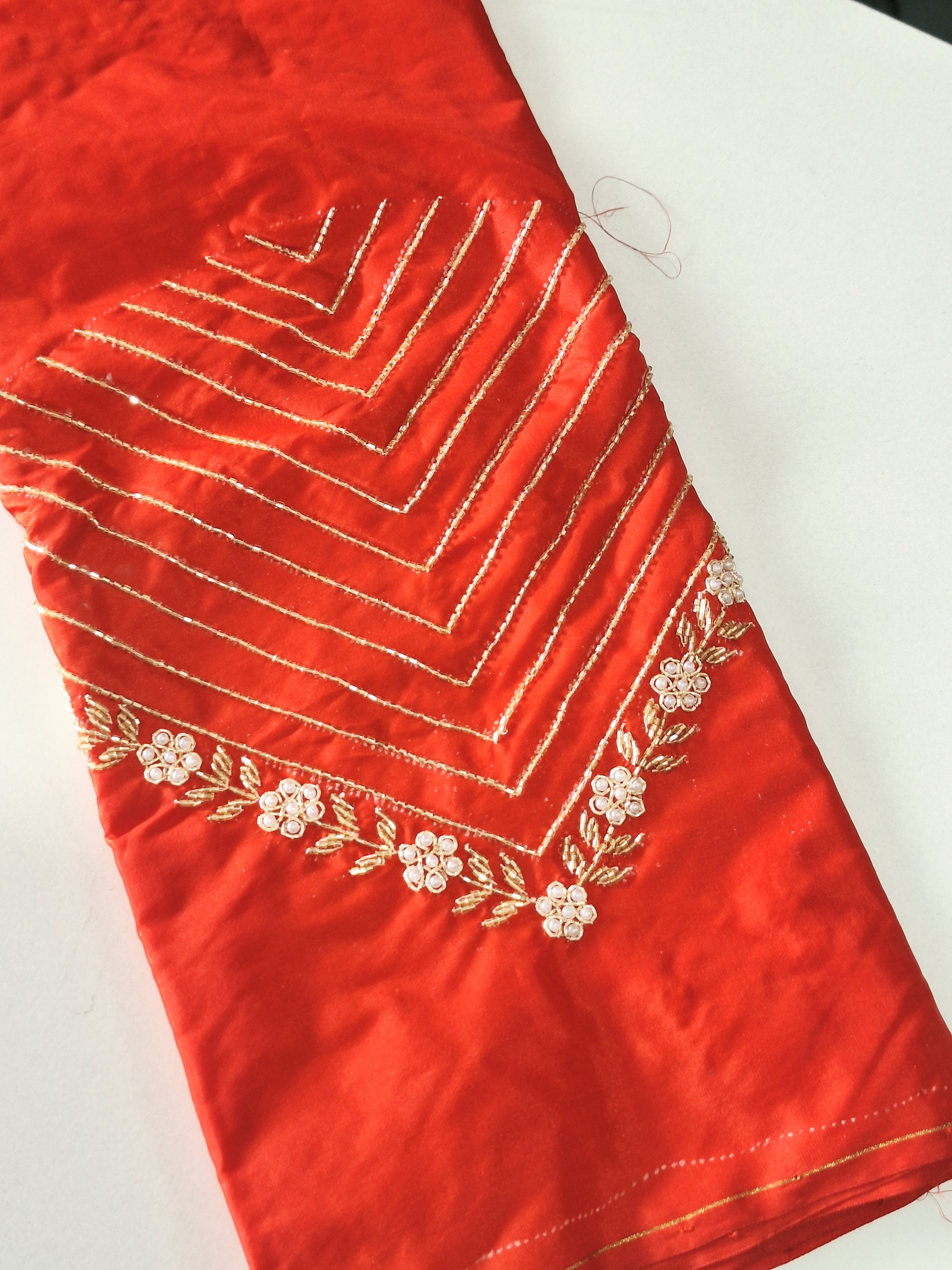 High Sleeve Bridal Aari Work Blouse – Hand Aari with Katdhana & Pearl Beads
