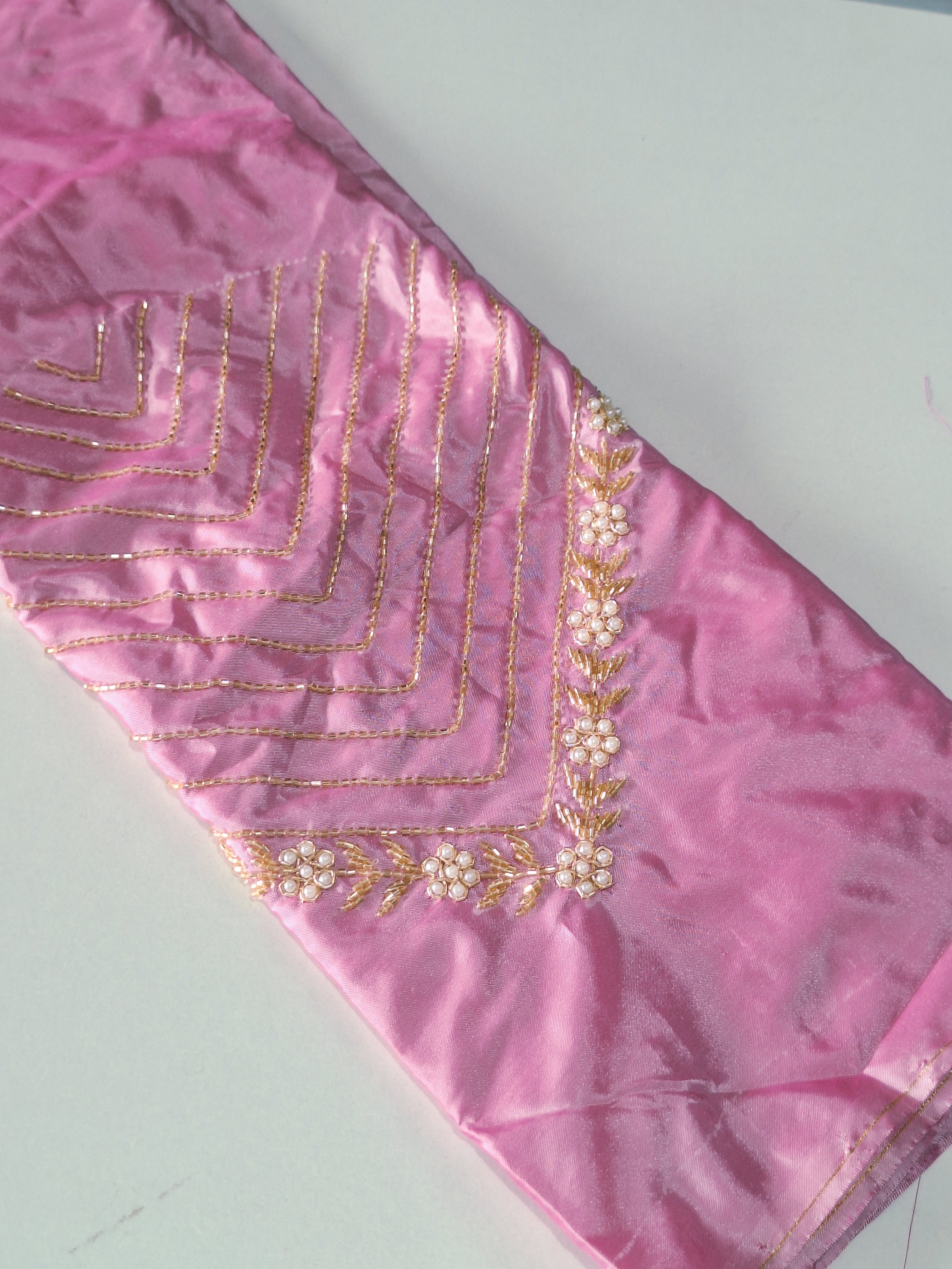 High Sleeve Bridal Aari Work Blouse – Hand Aari with Katdhana & Pearl Beads