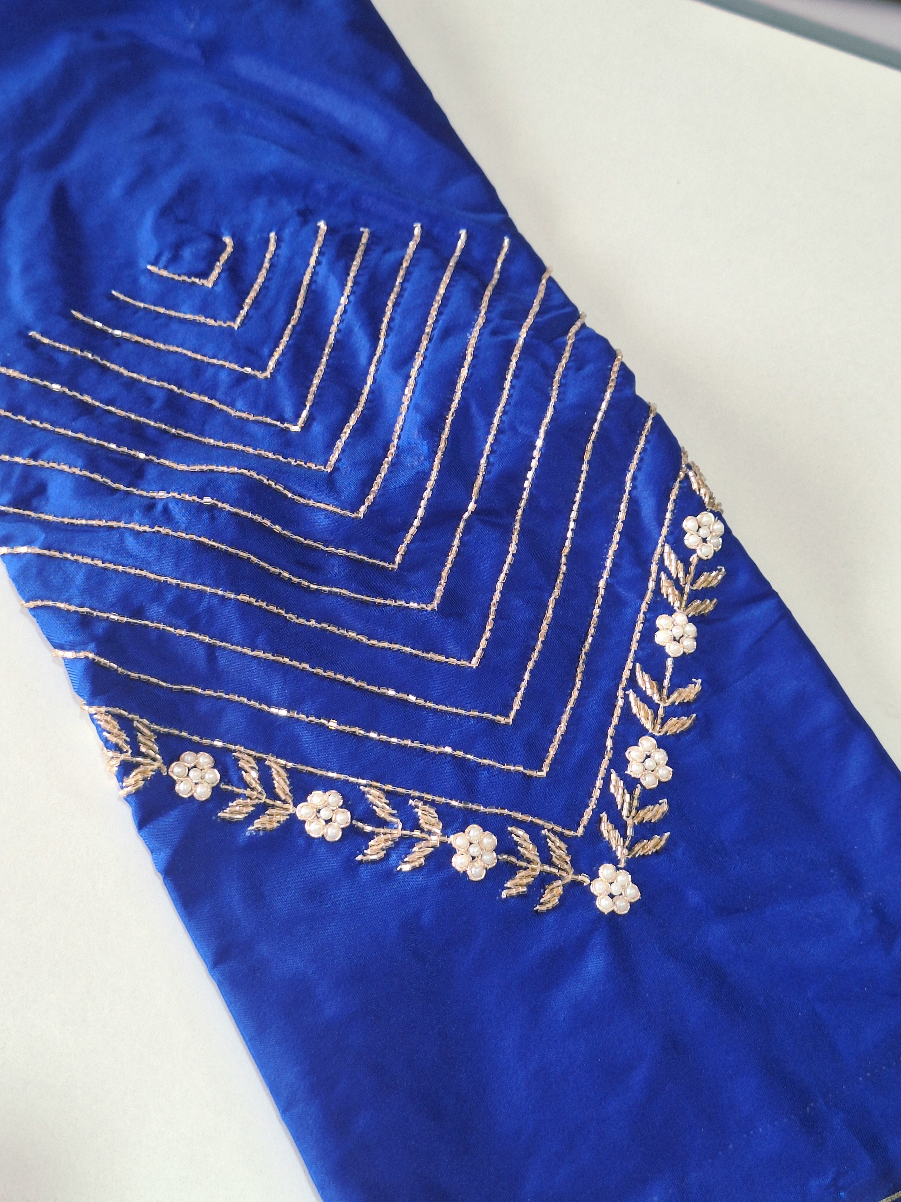 High Sleeve Bridal Aari Work Blouse – Hand Aari with Katdhana & Pearl Beads