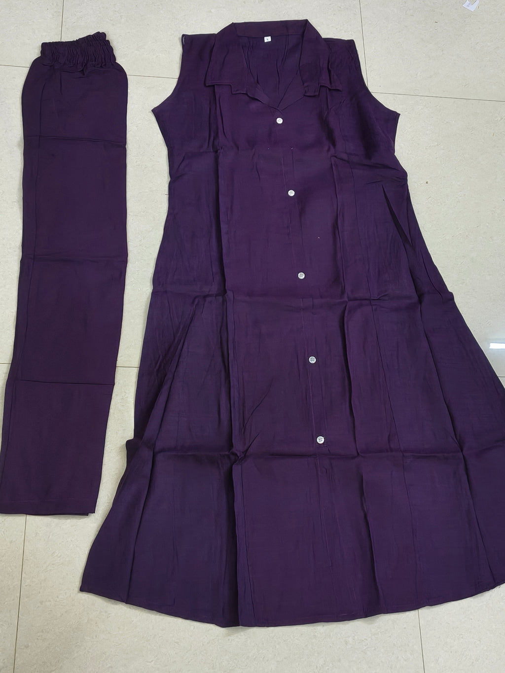Rayon top and bottom with sleeves and pocket