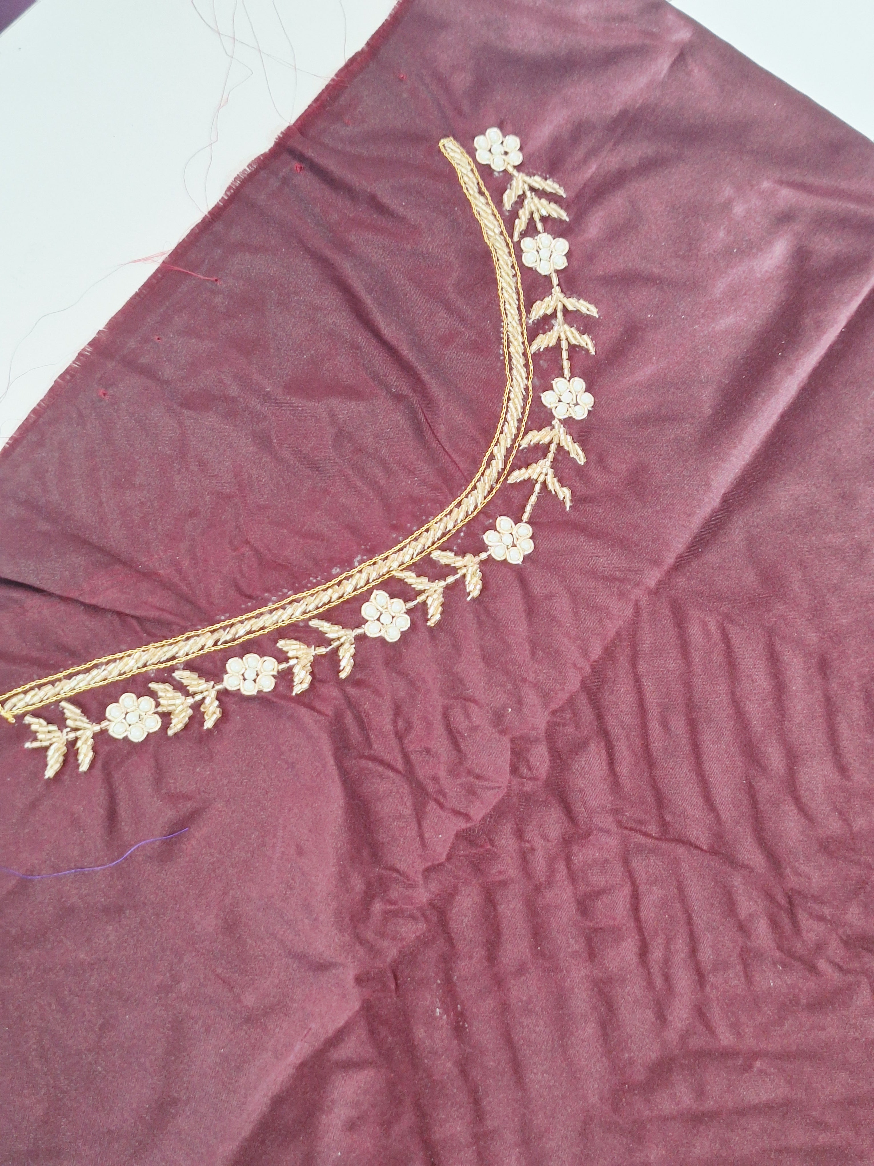 High Sleeve Bridal Aari Work Blouse – Hand Aari with Katdhana & Pearl Beads
