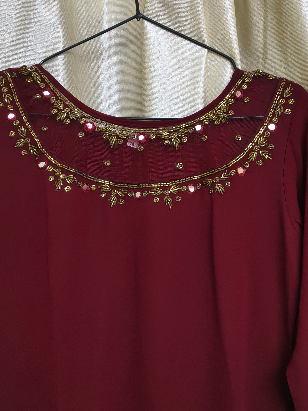 Jewel Neck A-Line Kurti Maroon