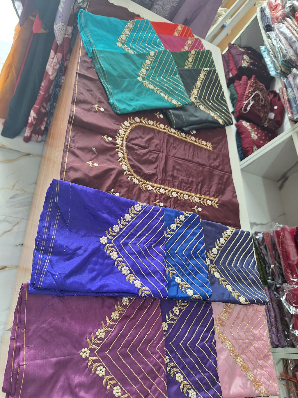 High Sleeve Bridal Aari Work Blouse – Hand Aari with Katdhana & Pearl Beads