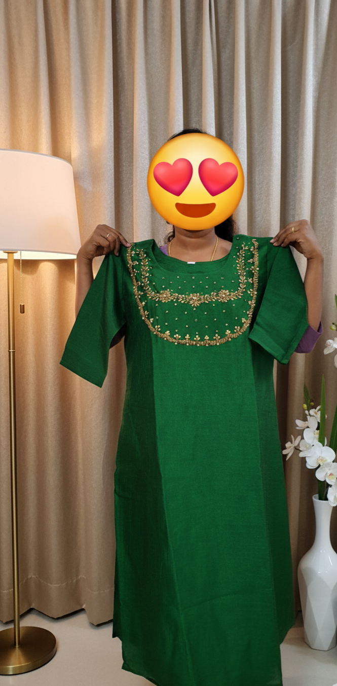 Vichitra silk hand work kurti