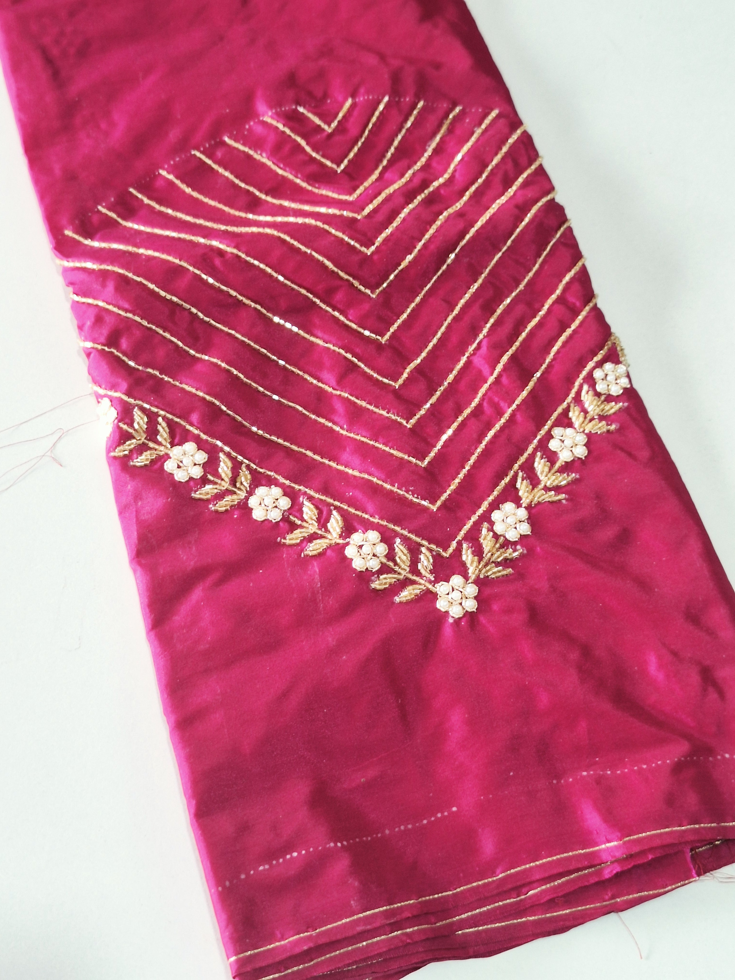 High Sleeve Bridal Aari Work Blouse – Hand Aari with Katdhana & Pearl Beads