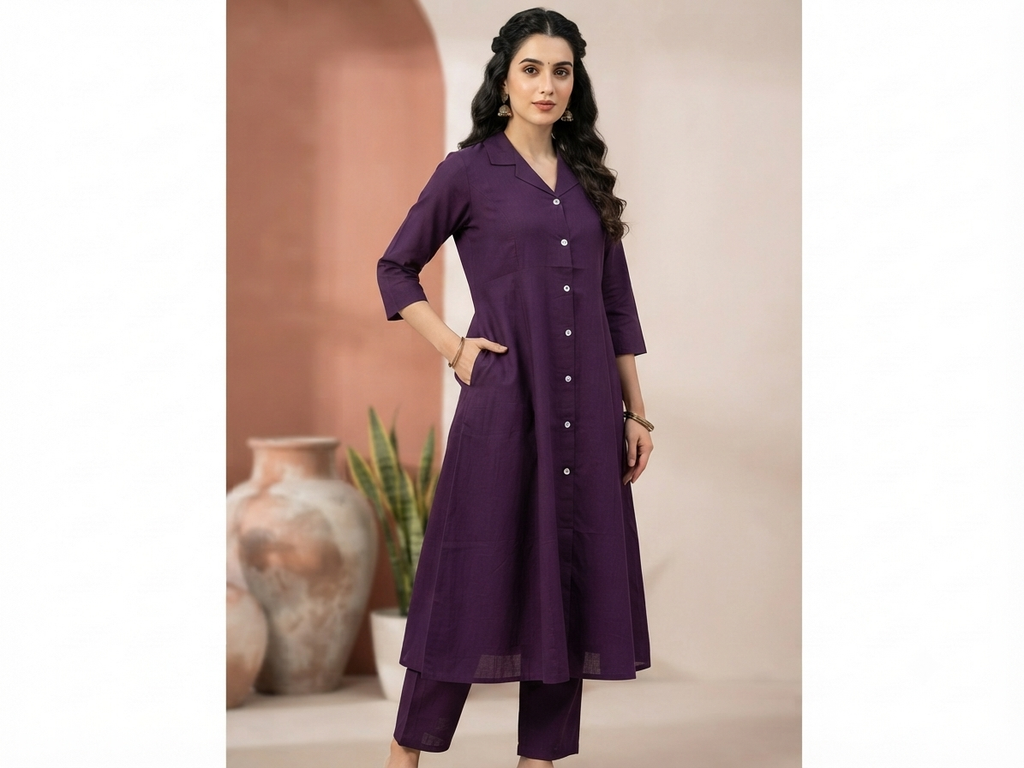 Rayon top and bottom with sleeves and pocket