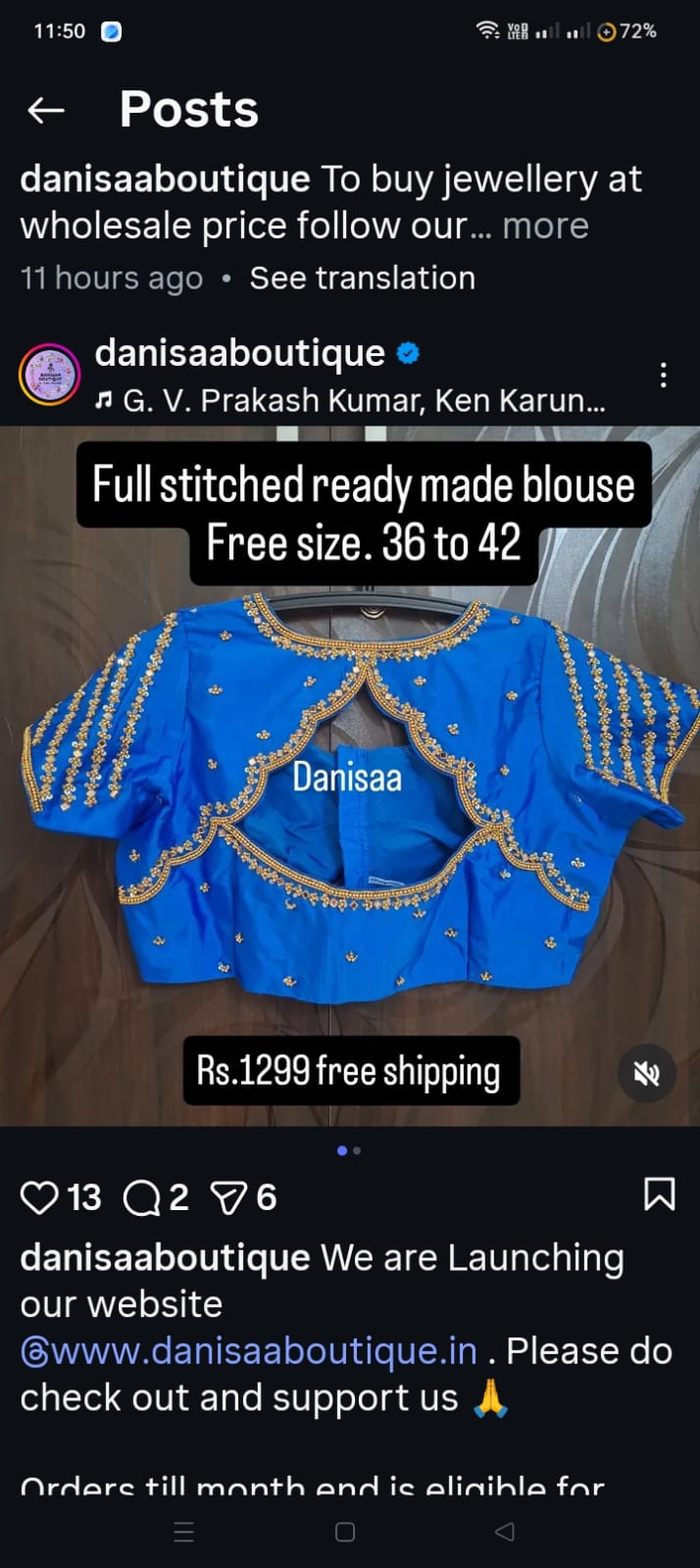 Royal blue Ready Made Blouse