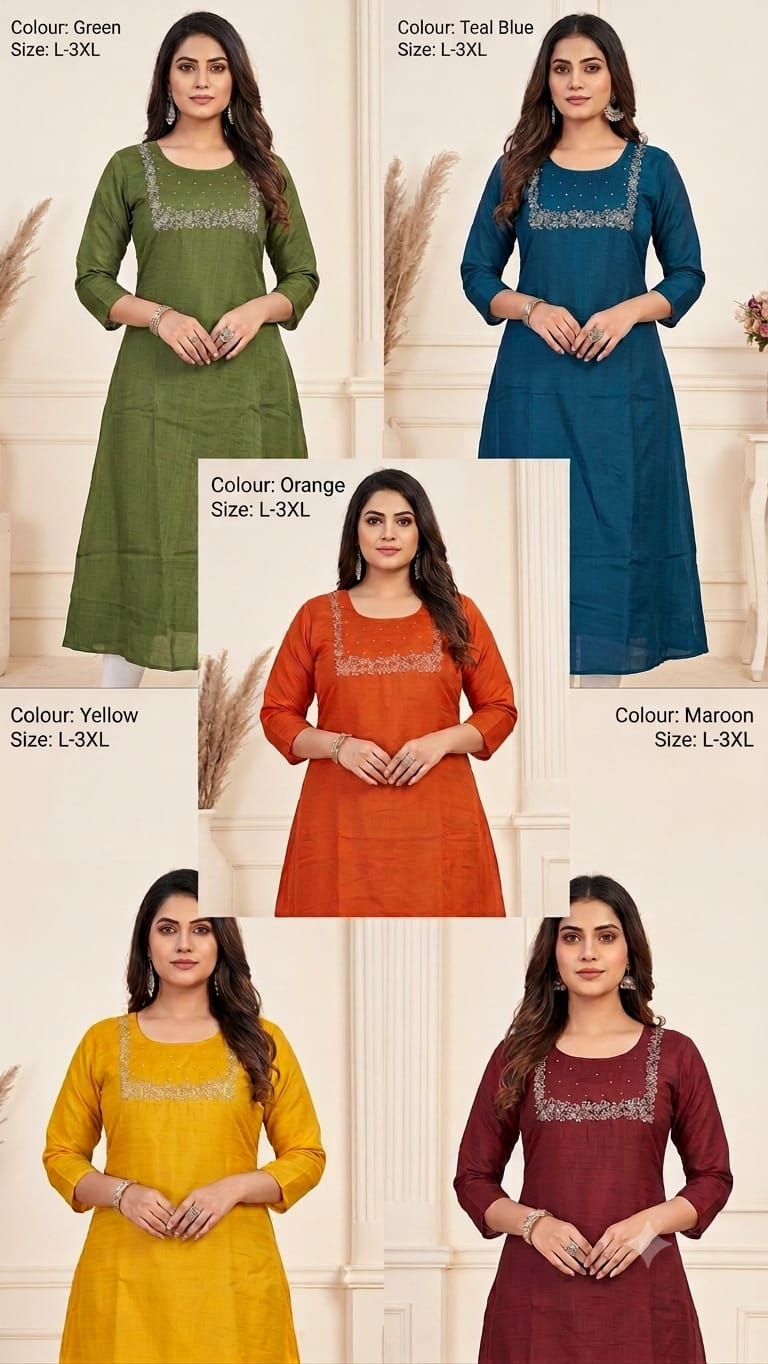 Hand Aari Beaded Kurti – Silver Bead Work, Festive & Formal Wear